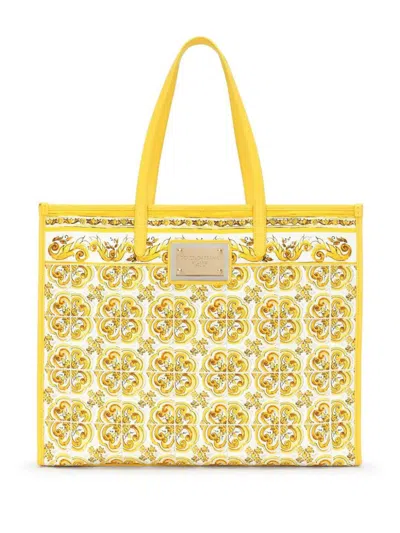 Dolce & Gabbana Large Majolica Shopper  Bags In Yellow & Orange