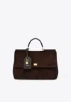 Dolce & Gabbana Large My Sicily Suede Handbag In Brown