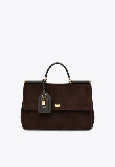 Dolce & Gabbana Large My Sicily Suede Handbag In Brown