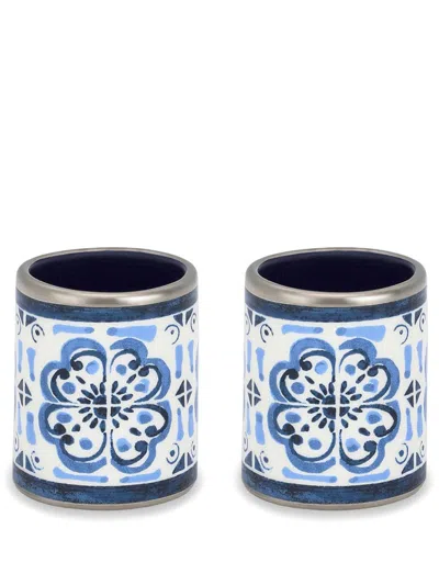 Dolce & Gabbana Large Porcelain Napkin Rings (set Of Two) In Blue