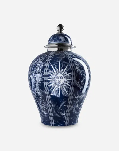Dolce & Gabbana Large Potiche Porcelain Vase In Blue