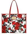 Dolce & Gabbana Grosse Schultertasche Mit Rosen-print In Weiss