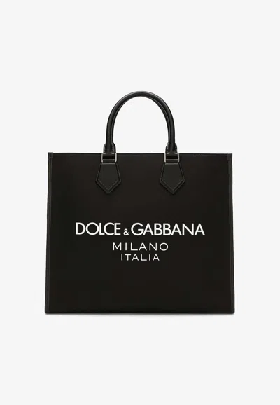 Dolce & Gabbana Large Rubberized Logo Top Handle Bag In Black