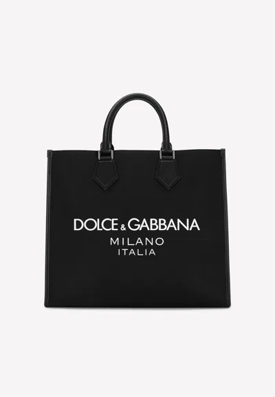 Dolce & Gabbana Large Rubberized Logo Tote Bag In Black