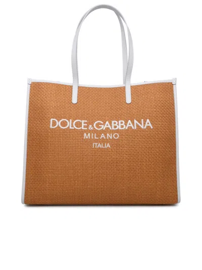 Dolce & Gabbana Large Shopping Woven Bag In Beige