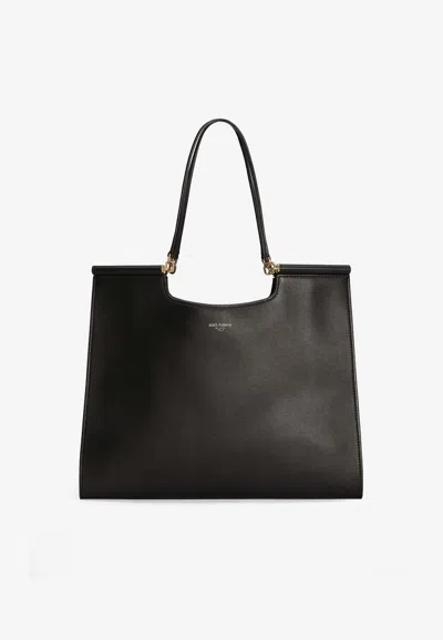 Dolce & Gabbana Large Sicily Calf Leather Tote Bag In Black