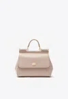 Dolce & Gabbana Medium Sicily Calfskin Logo-plaque Top Handle Bag In Pink