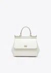 Dolce & Gabbana Large Sicily Hammered Leather Top Handle Bag In White