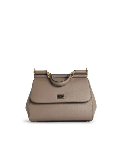 DOLCE & GABBANA DOLCE & GABBANA LARGE 'SICILY' HANDBAG IN LIGHT MUD CALF LEATHER