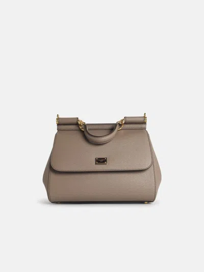 Dolce & Gabbana Large 'sicily' Handbag In Light Mud Calf Leather In Sand