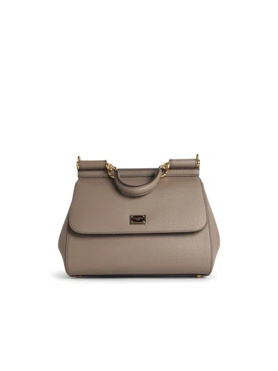 Dolce & Gabbana Large Sicily Handbag In Light Mud Calf Leather In Sand