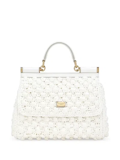 Dolce & Gabbana Large Sicily Interwoven Tote Bag In White