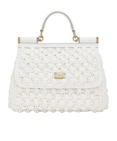 Dolce & Gabbana Large Sicily Interwoven Tote Bag In White