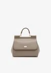 Dolce & Gabbana Large Sicily Top Handle Bag In Dauphine Leather In Gray