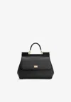 Dolce & Gabbana Large Sicily Leather Top Handle Bag In Black