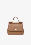 Dolce & Gabbana Medium Sicily Leather Top Handle Bag In Brown
