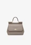 Dolce & Gabbana Large Sicily Leather Top Handle Bag In Brown