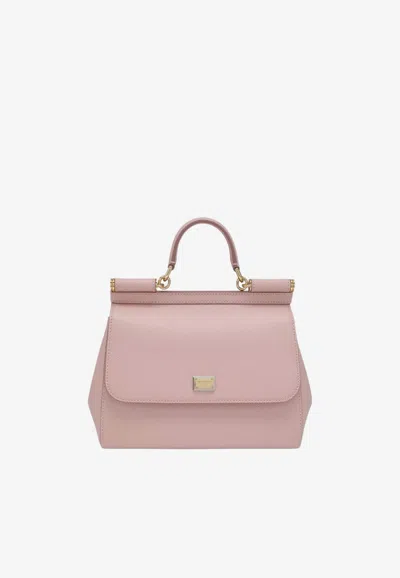 Dolce & Gabbana Large Sicily Leather Top Handle Bag In Pink