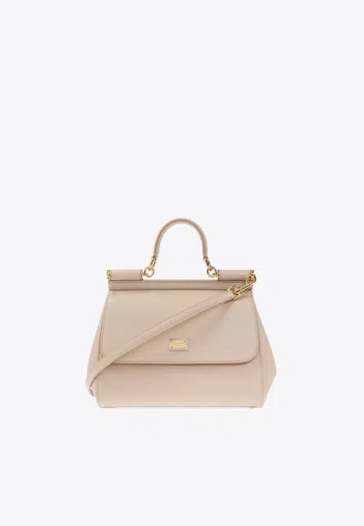 Dolce & Gabbana Large Sicily Logo Tag Crossbody Bag In Beige