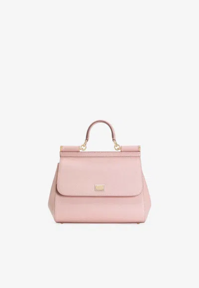 Dolce & Gabbana Large Sicily Top Handle Bag In Dauphine Calfskin In Pink