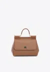 Dolce & Gabbana Large Sicily Top Handle Bag In Dauphine Leather In Brown