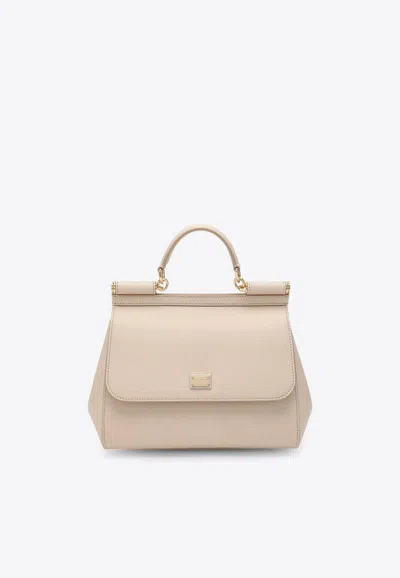 Dolce & Gabbana Large Sicily Top Handle Bag In Dauphine Leather In Pink