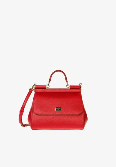 Dolce & Gabbana Large Sicily Top Handle Bag In Dauphine Leather In Red