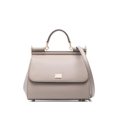 Dolce & Gabbana Leather Tote Bag In Neutral