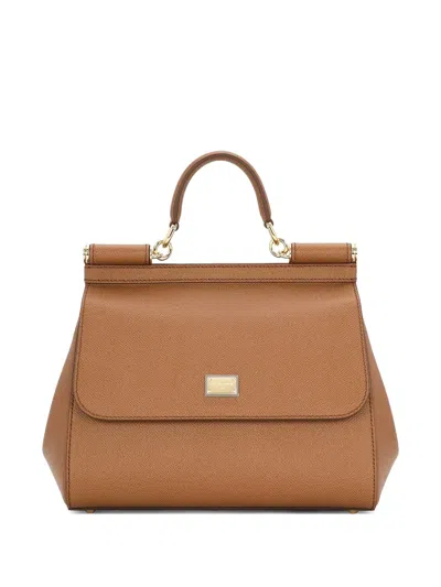 Dolce & Gabbana Sicily Large Leather Handbag 21cm X 26cm X 12cm In Brown