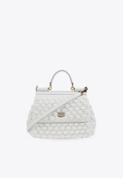 Dolce & Gabbana Large Sicily Woven-raffia Shoulder Bag In White