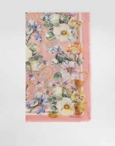 DOLCE & GABBANA LARGE SILK AND CASHMERE SCARF WITH FLORAL PRINT (140X140)