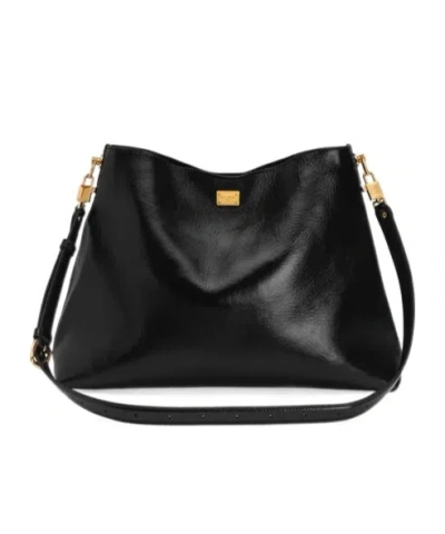 Dolce & Gabbana Large Vittoria Calfskin Shoulder Bag In Black