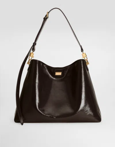 Dolce & Gabbana Large Vittoria Calfskin Shoulder Bag In Brown