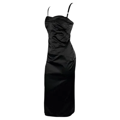 Pre-owned Dolce & Gabbana Late 1990s  Black Satin Bustier Bodysuit Midi Cocktail Dress
