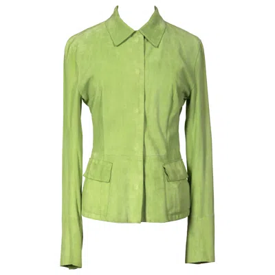 Pre-owned Dolce & Gabbana Late 1990s/early 2000s  Lime Green Suede Jacket Leo Print Lining