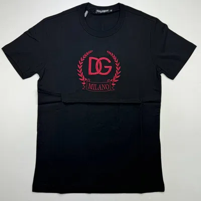 Pre-owned Dolce & Gabbana Laurel Milano Logo Embroidered T-shirt Men In Black