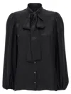 Dolce & Gabbana Black Shirt With Bow And Jacquard Dg Logo