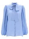 DOLCE & GABBANA LAVALLIERE JACQUARD SHIRT SHIRT, BLOUSE LIGHT BLUE