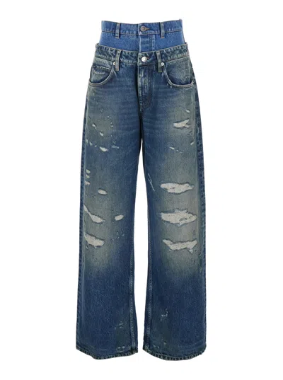 Dolce & Gabbana Layered Design Distressed Jeans In Blue