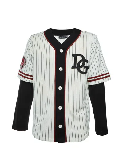 Pre-owned Dolce & Gabbana Layered Striped Baseball Shirt In White