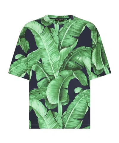 Dolce & Gabbana Leaf-print Cotton T-shirt In Green