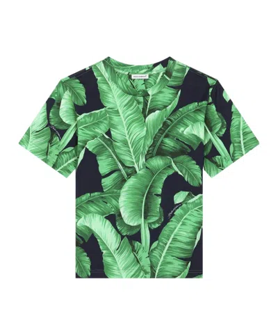 DOLCE & GABBANA DOLCE  GABBANA KIDS LEAF PRINTED CREWNECK T-SHIRT
