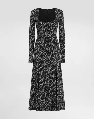 Dolce & Gabbana Leaf-print Charmeuse Dress In Black