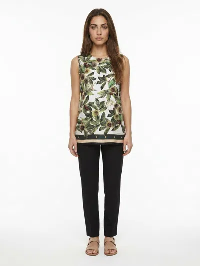 Dolce & Gabbana Leaf-print Silk Tank Top In Green