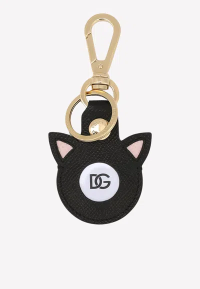 Dolce & Gabbana Leather Air Tag Chain In Black