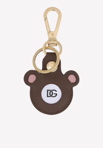 Dolce & Gabbana Leather Air Tag Chain In Brown