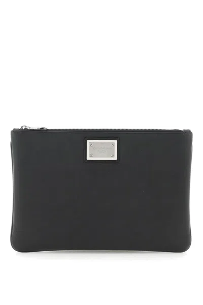 Dolce & Gabbana Leather &amp; Nylon Pouch In Black