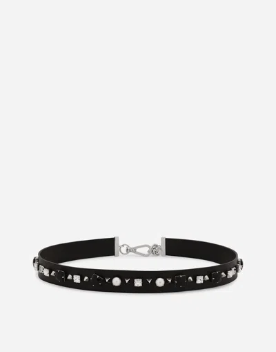 Dolce & Gabbana Leather And Brass Belt In Black