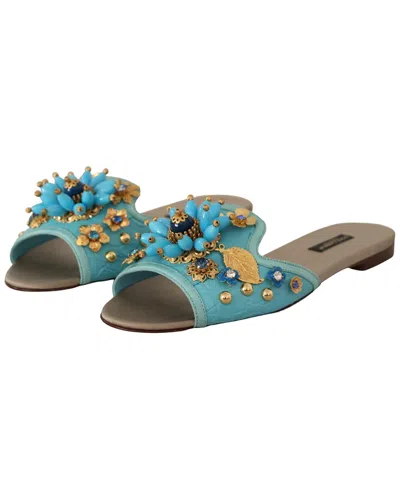 Dolce & Gabbana Blue Crystal Exotic Leather Blue Crystal Sandals