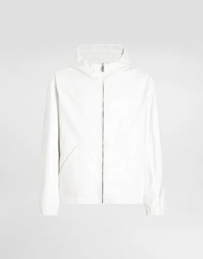Dolce & Gabbana Leather And Fabric Jacket With Reversible Hood In White